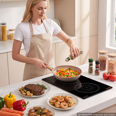 Induction Cooktop 12inch 2 Burners Built-in Electric Stove 220V 3500W, Induction Burner for Kitchen, with 9 Power Levels, LED Touch Screen, Ceramic Glass Surface, Child Lock