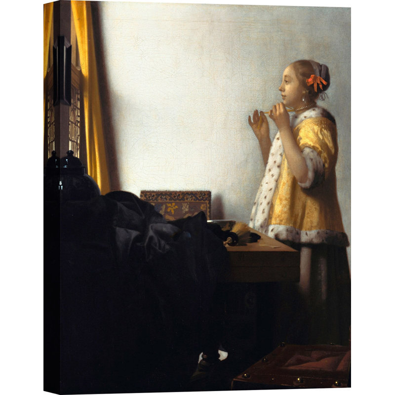 Woman With A Pearl Necklace (Detail) by Johannes Vermeer - Wrapped Canvas Painting, 100cm H x 70cm W x 4cm D