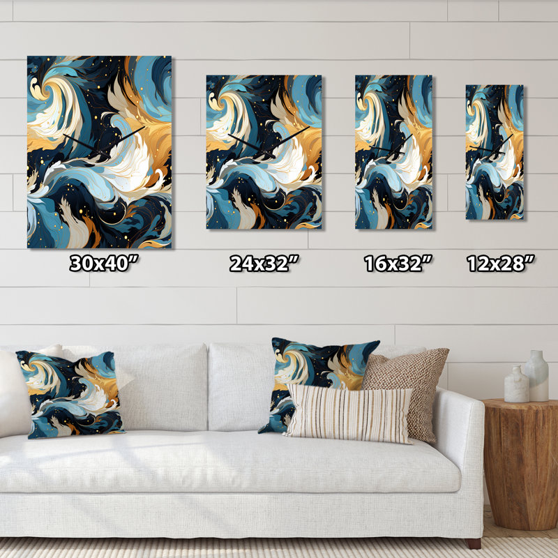 Colourful Artistic Expression Marble Swirls I - Glam Wall Clock, Medium