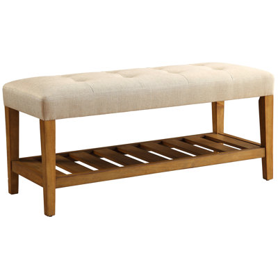 Banc beige et chêne avec rangement - siège rembourré de style moderne et contemporain