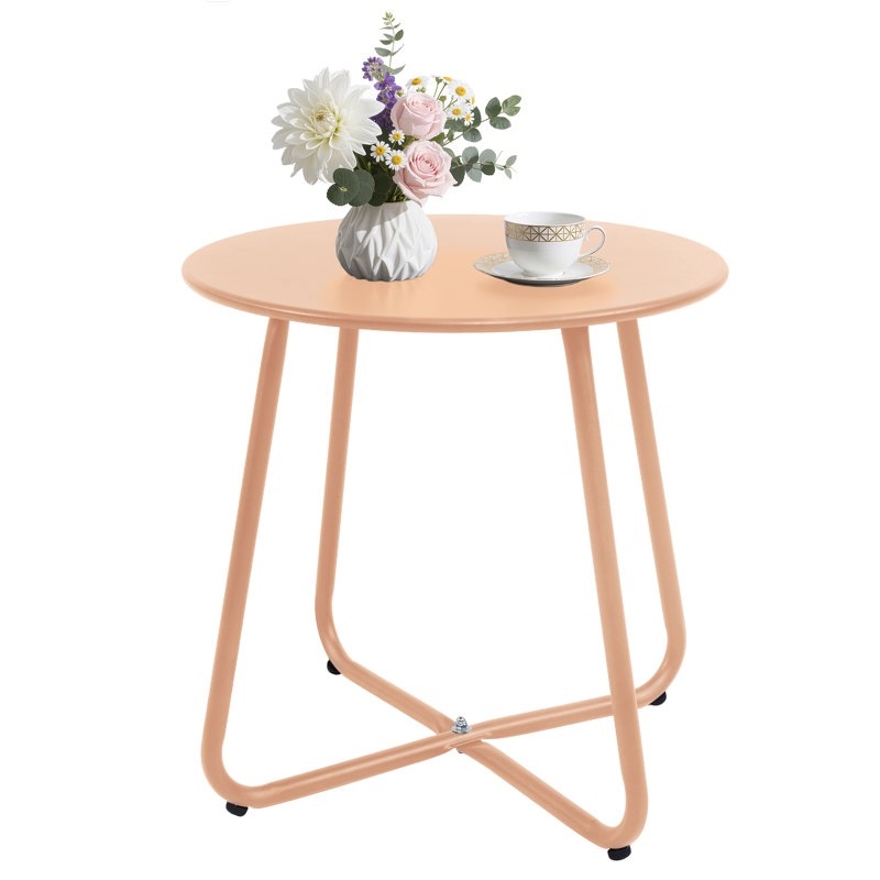Outdoor Small Patio Side Table,Metal Round End Table, Yellow