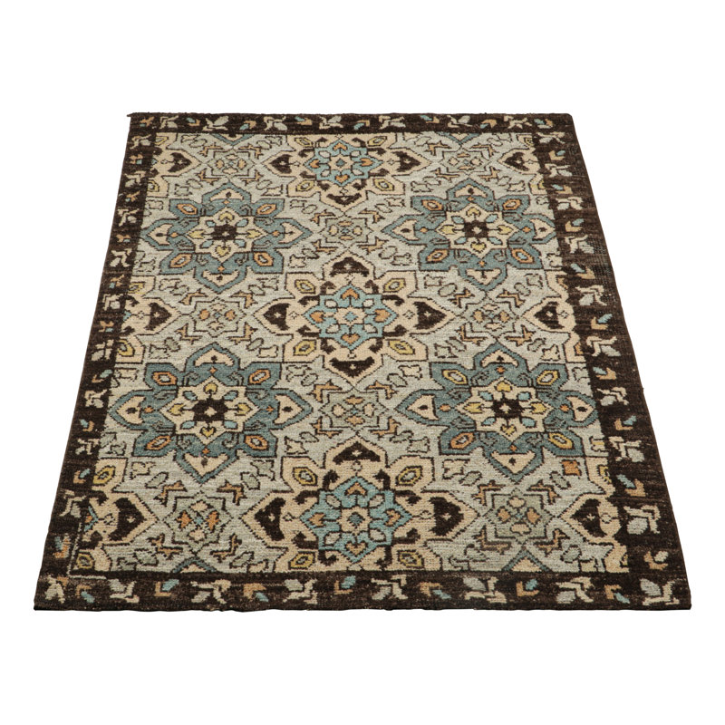 Rug & Kilim’S Caucasian Style Custom Rug In Blue With Geometric Medallions, Rectangle 4' x 6'