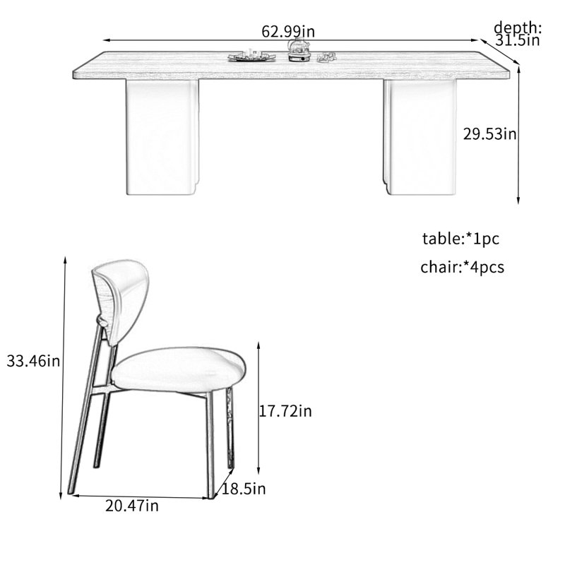Élégants ensembles de tables de salle à manger Woodgrain Rock., H 29,53 po x L 62,99 po x l 31,5 po