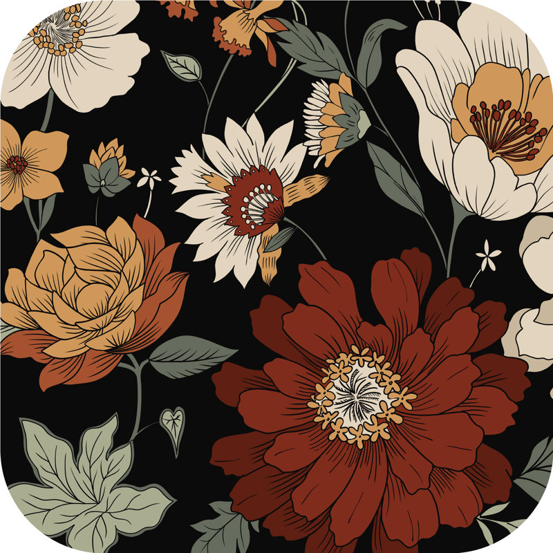 Paire de rideaux occultant à motif floral avec œillets Boho, 52" W X 84" L, Black