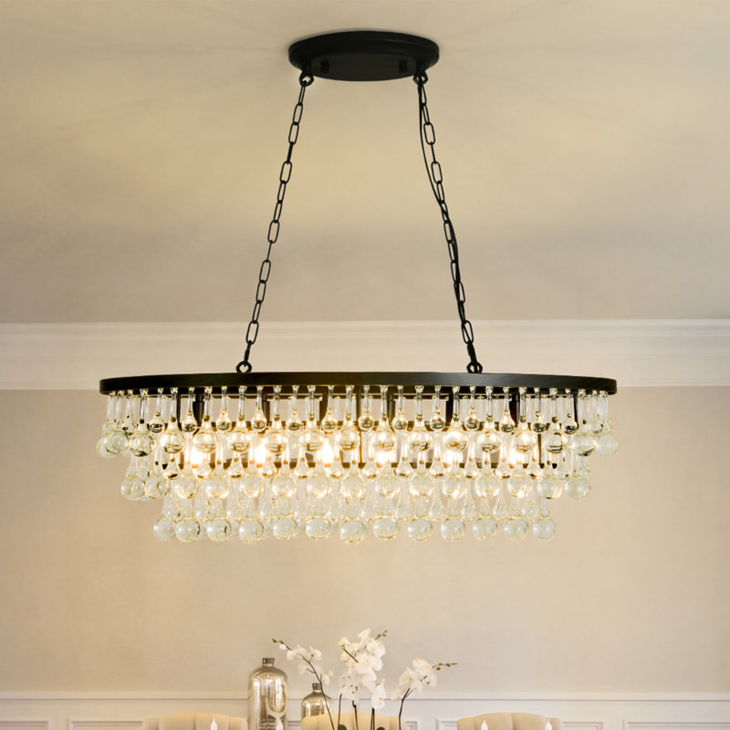 6‑Light Layered Kitchen Island Pendant, Dining Room Chandelier With Glass Teardrop Shapes
