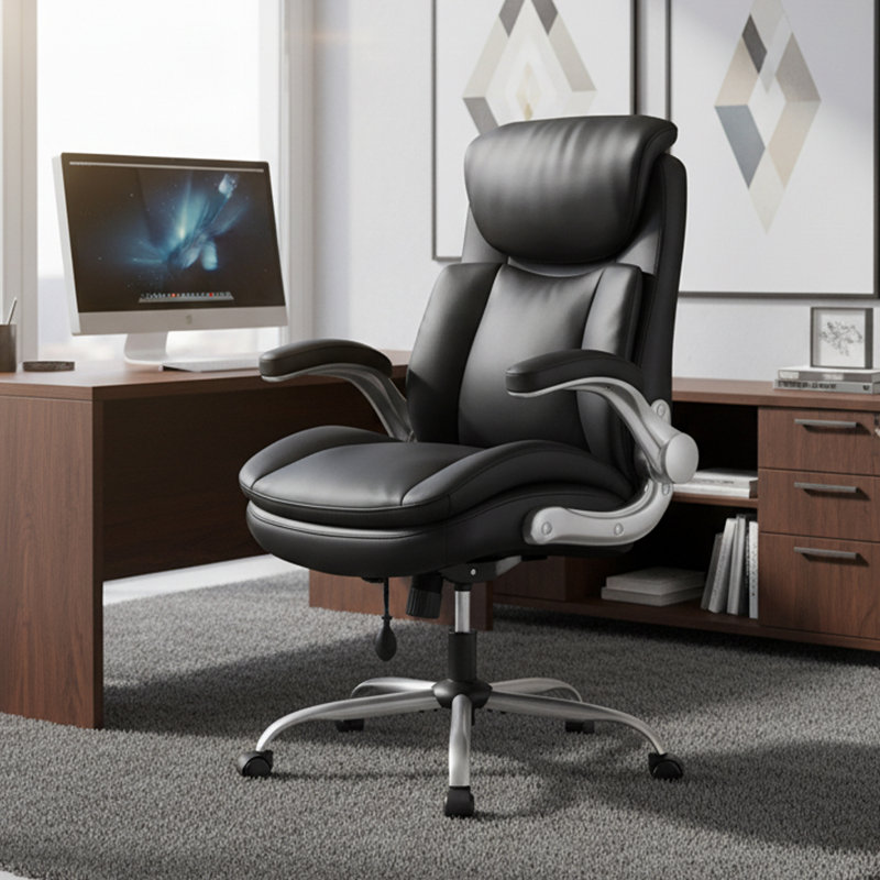 Ergonomic Executive Office Chair with Adjustable Air Lumbar Support, Flip-up Armrests & Reclining Tray, Black