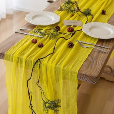 Chemin de table d'été en mousseline jaune de 3 mètres (120 pouces) pour la décoration de fête et de maison