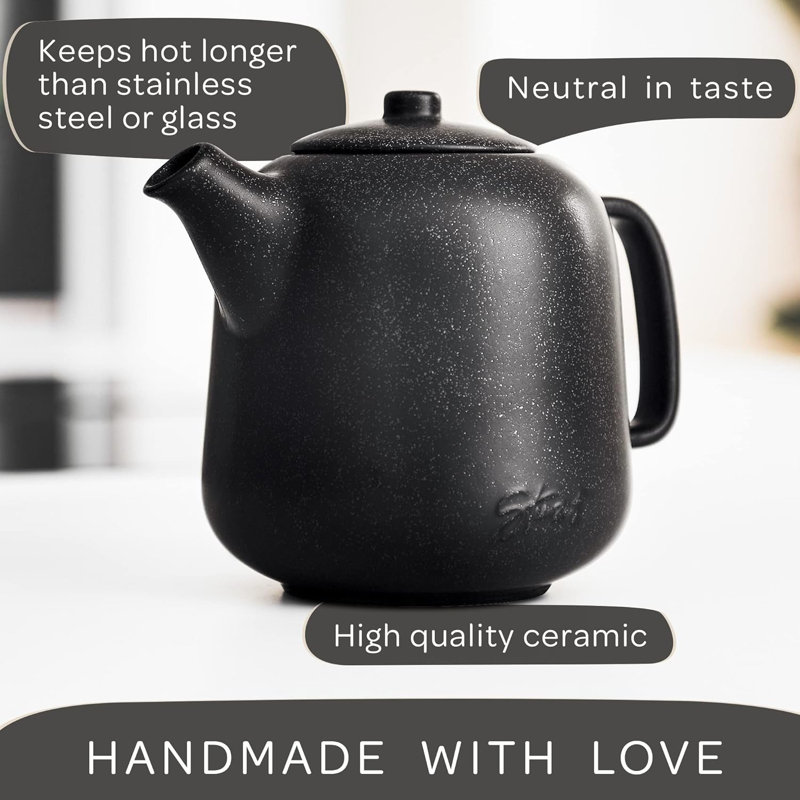 Matte Black Ceramic Teapot with Stainless Steel Infuser, 44 oz