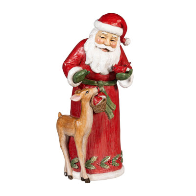 Santa and Deer Resin Garden Statue, 15"H