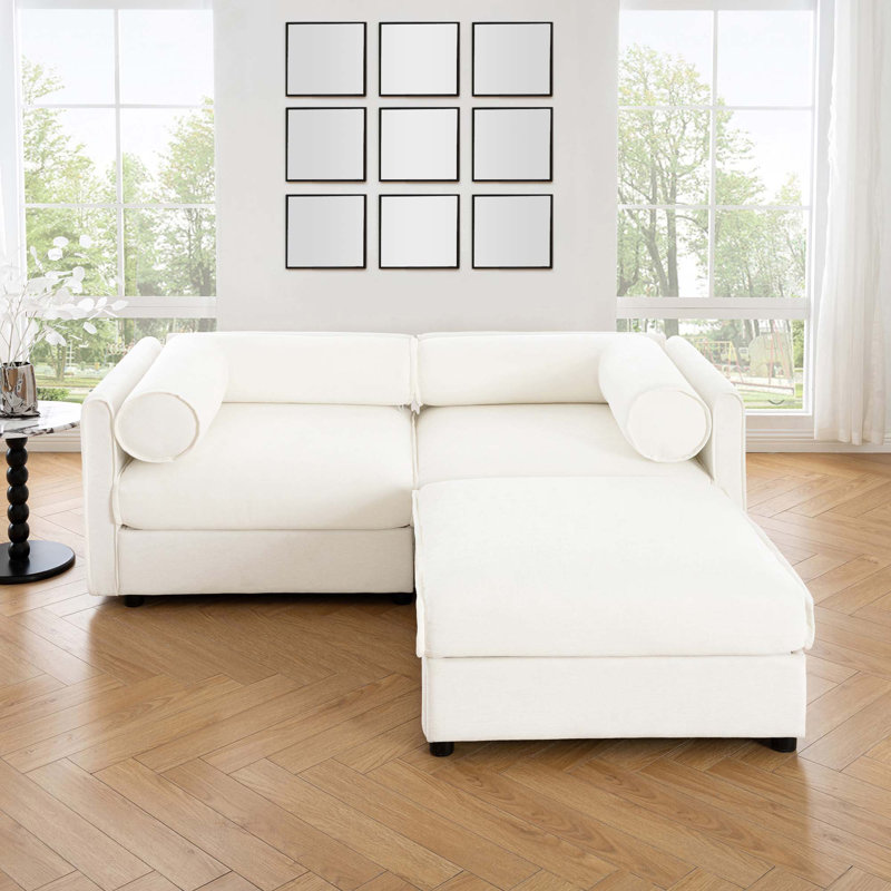 Canapé-lit rembourré avec repose-pieds, Chenille blanche, H 27,9 po x l 75,5 po x P 37,4 po