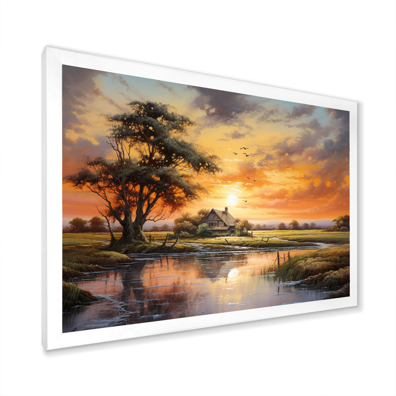 «Sunrise Autumn Country Panorama II», reproduction sur toile, Cadre simple blanc, H 24 po x l 32 po x P 1 po