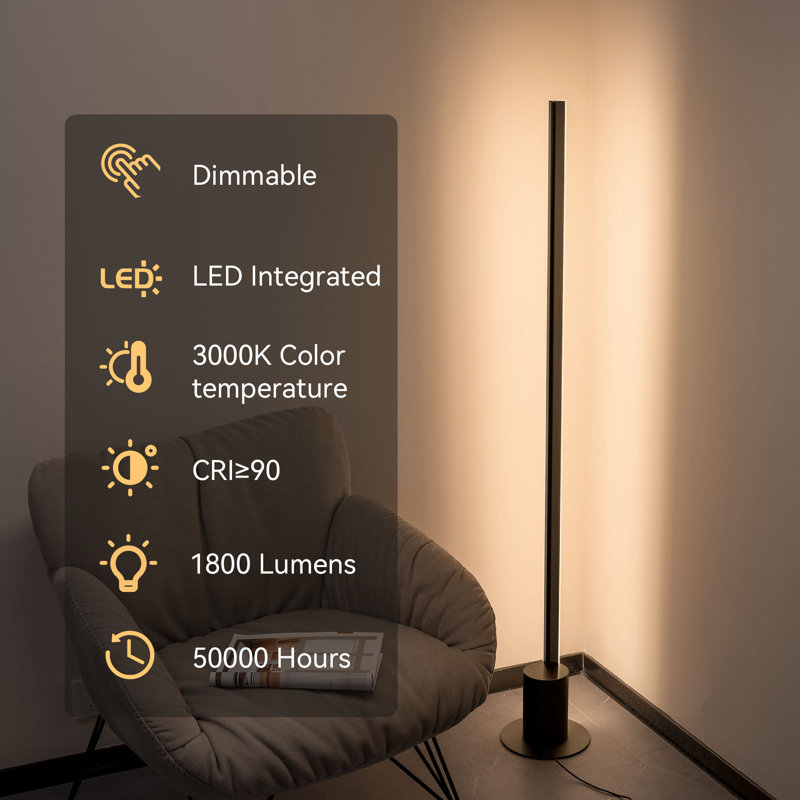 Eliette 55" Modern LED Column Corner Floor Lamp, 4-Levels Dimmable Touch Control Standing Lamp with Satin Dark-gray Finish for Living Room, Bedroom, Home Office