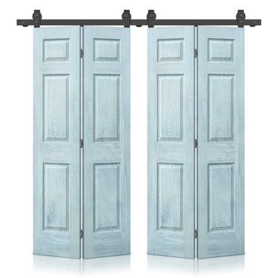 Paneled MDF Composite Double Bifold Barn Doors with Installation Hardware Kit
