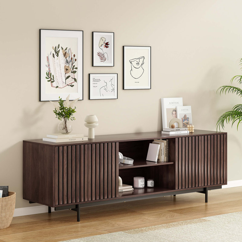 Meuble télé Mid-Century pour téléviseur de 75 po ou moins, Noyer foncé