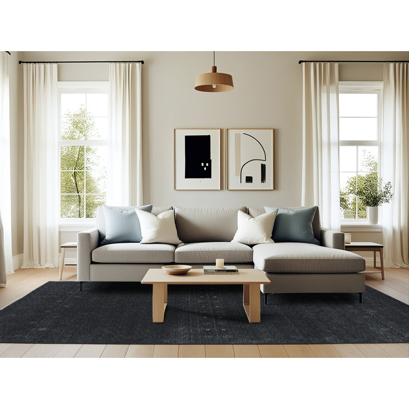 Tapis contemporain noir, Rectangle 6 pi 0 po x 9 pi 0 po