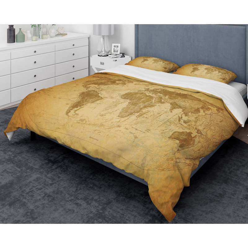 Ensemble de housse de couette designart classic map, Housse de couette grand + 2 taies décoratives