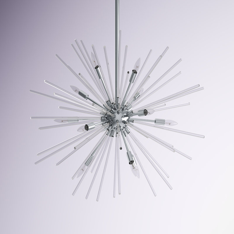 Lustre sphérique Spoutnik 12 lumières Merrick, Chrome poli, 23" H x 25" W x 25" W