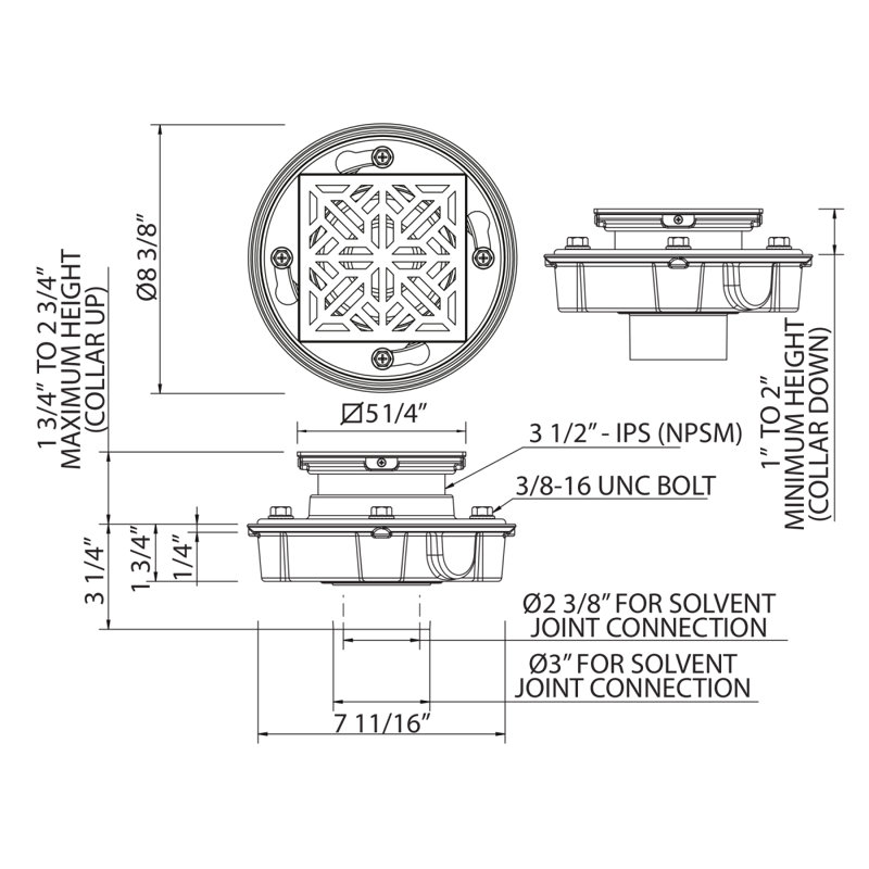 PVC Tile-In Shower Drain, Polished Nickel