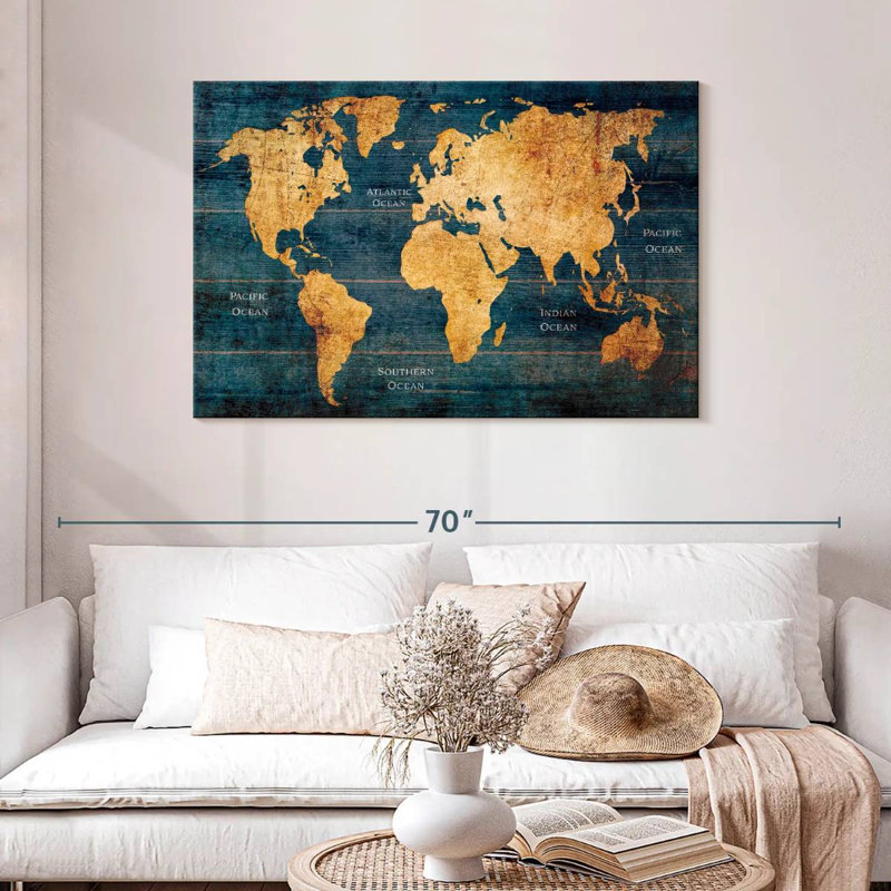Océan rustique de la carte du monde, H 30 po x l 45 po