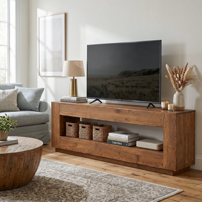 70.86-Inch Solid Wood TV Stand For Tvs Up To 75", Rectangular Media Console Table With Open Storage Shelf For Living Room