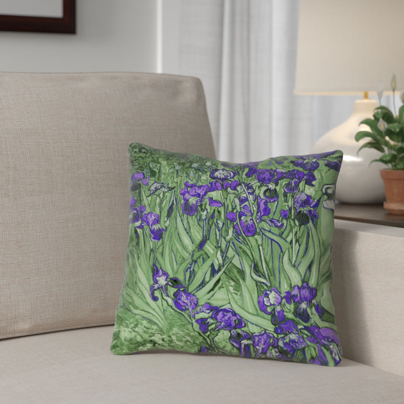 Housse de coussin carrée irises Morley, 18 po x 18 po, Vert / Mauve, Pas de remplissage