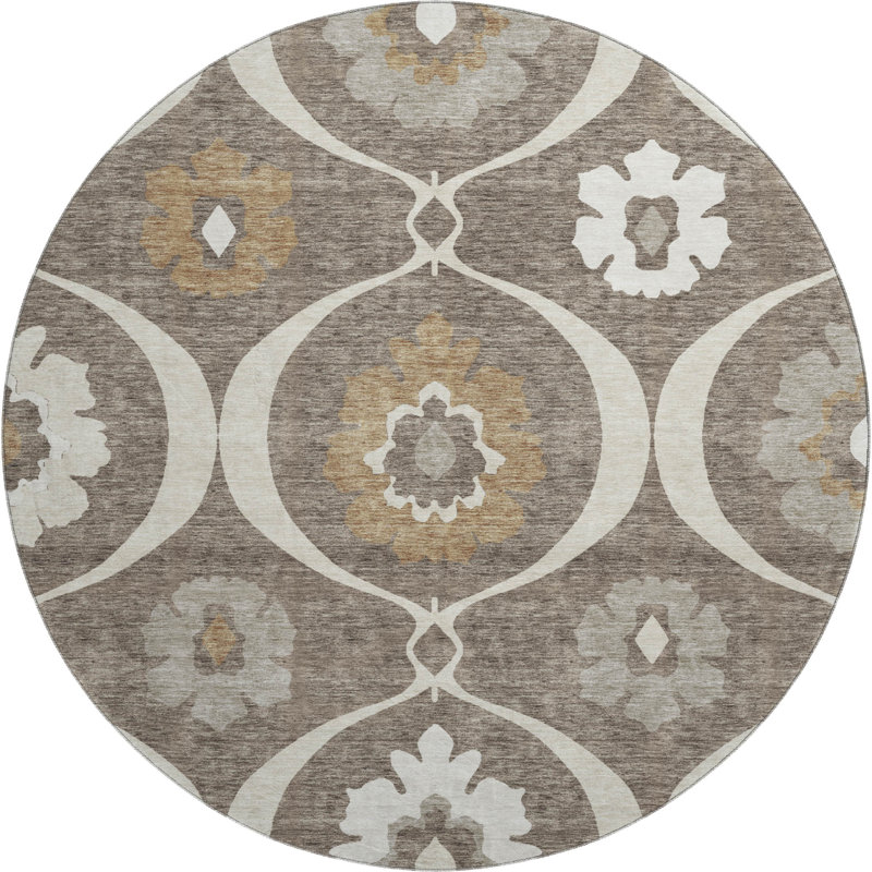 Premium Machine Washable Prisco Brown Rug, Round 8'