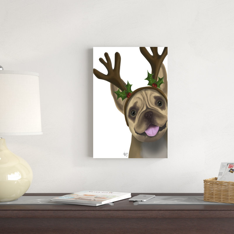 «French Bulldog, Antler 2» par Fab Funky - impression sur toile tendue, H 18 po x l 12 po