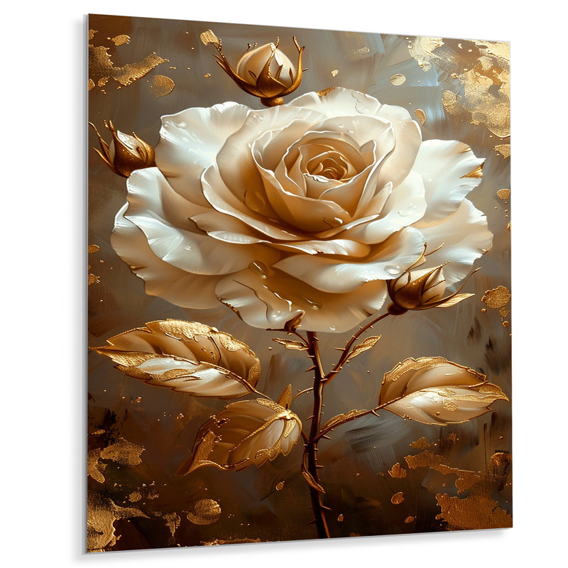Or blanc doré doré feuilles dorées - rose, art mural, Métal métal, H 44 po x l 34 po x P 1,5 po