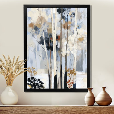 «White and Black Birch Trees Forest Panorama - Birch Wall Decor, White Nature», art mural encadré