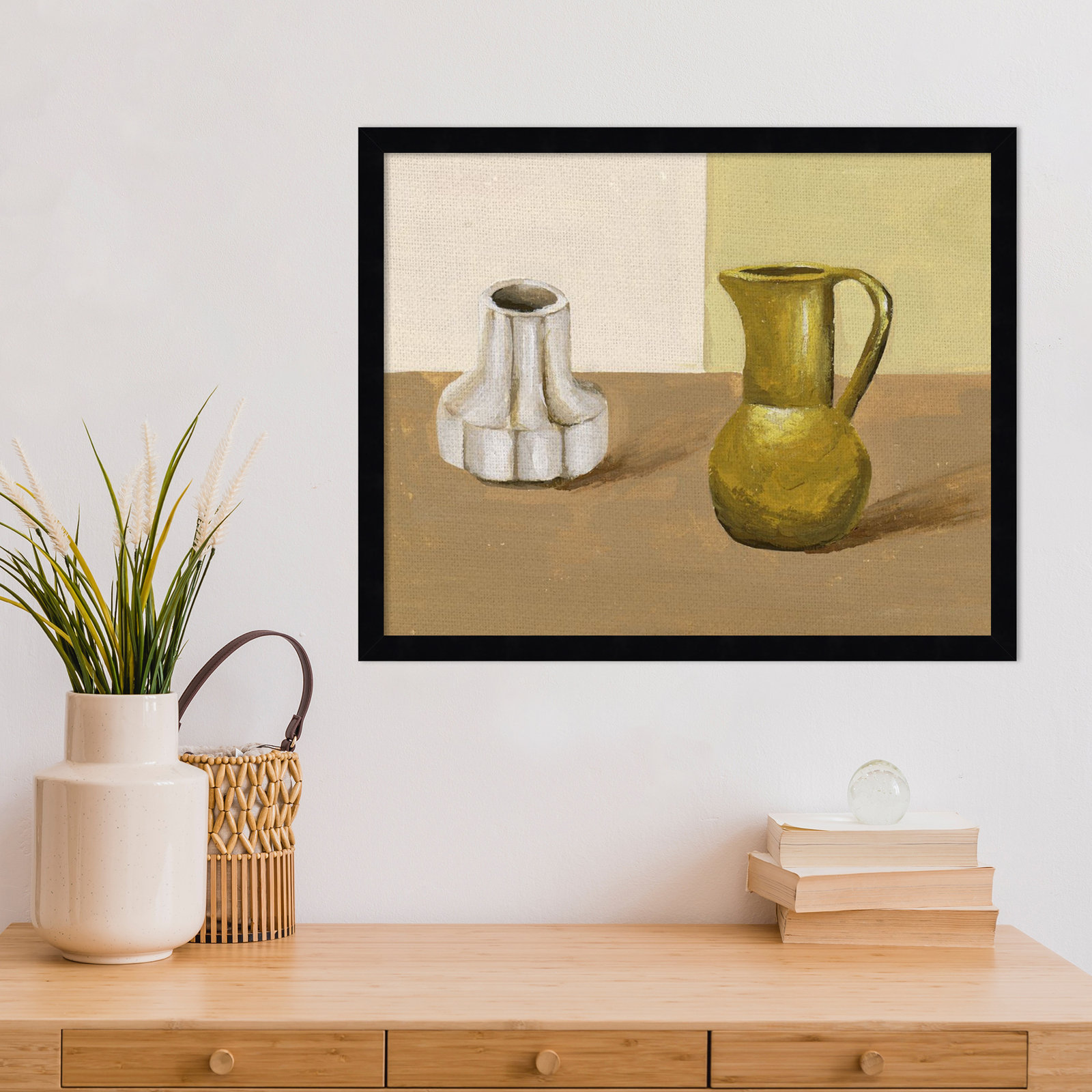 Vases I by Melissa Wang Wood Framed Wall Art Print, Black, 17" H x 21" W
