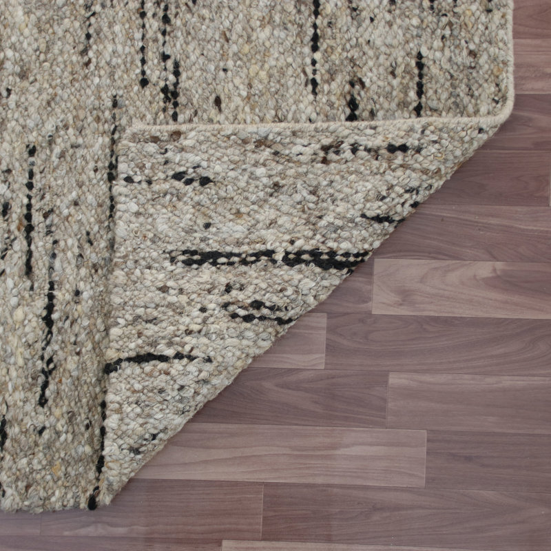 Striped Handmade Area Rug in Beige/Black, Rectangle 2' x 3'