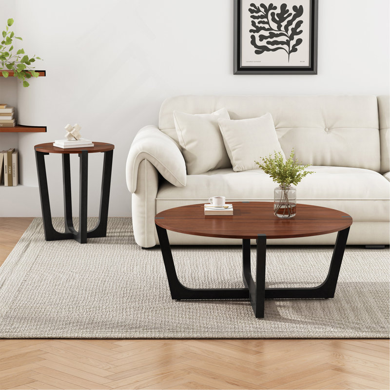 Table basse en bois d'acacia massif, couleur brune et noire