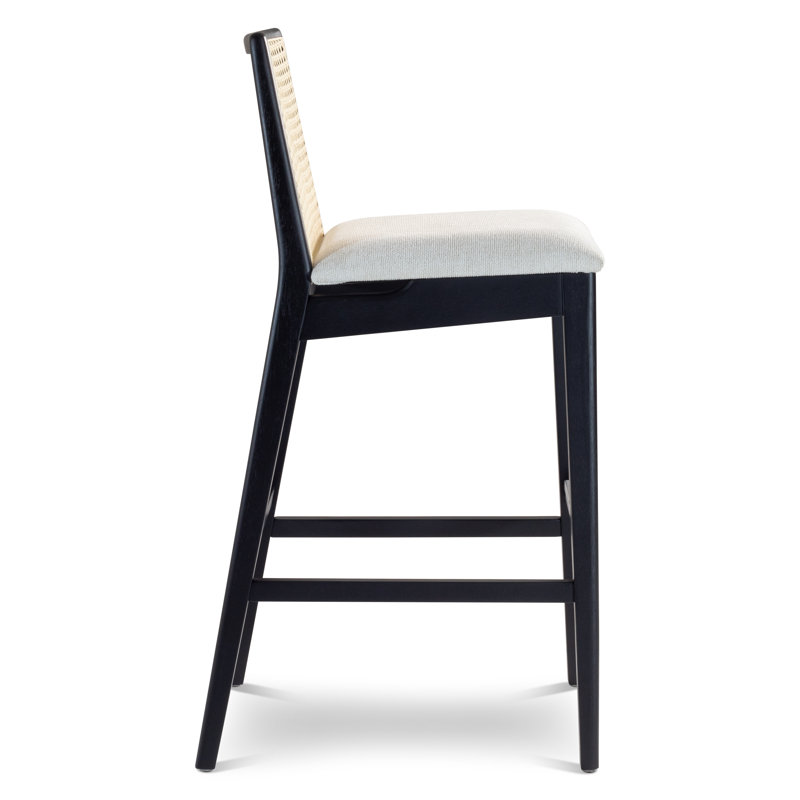 Modern Brazilian Nardia Cane Bar Stool, Light Gray/Ebano/Natural, Counter Stool (25.5" Seat Height)