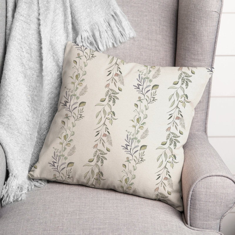 Floral Outdoor Reversible Throw Pillow, Cream