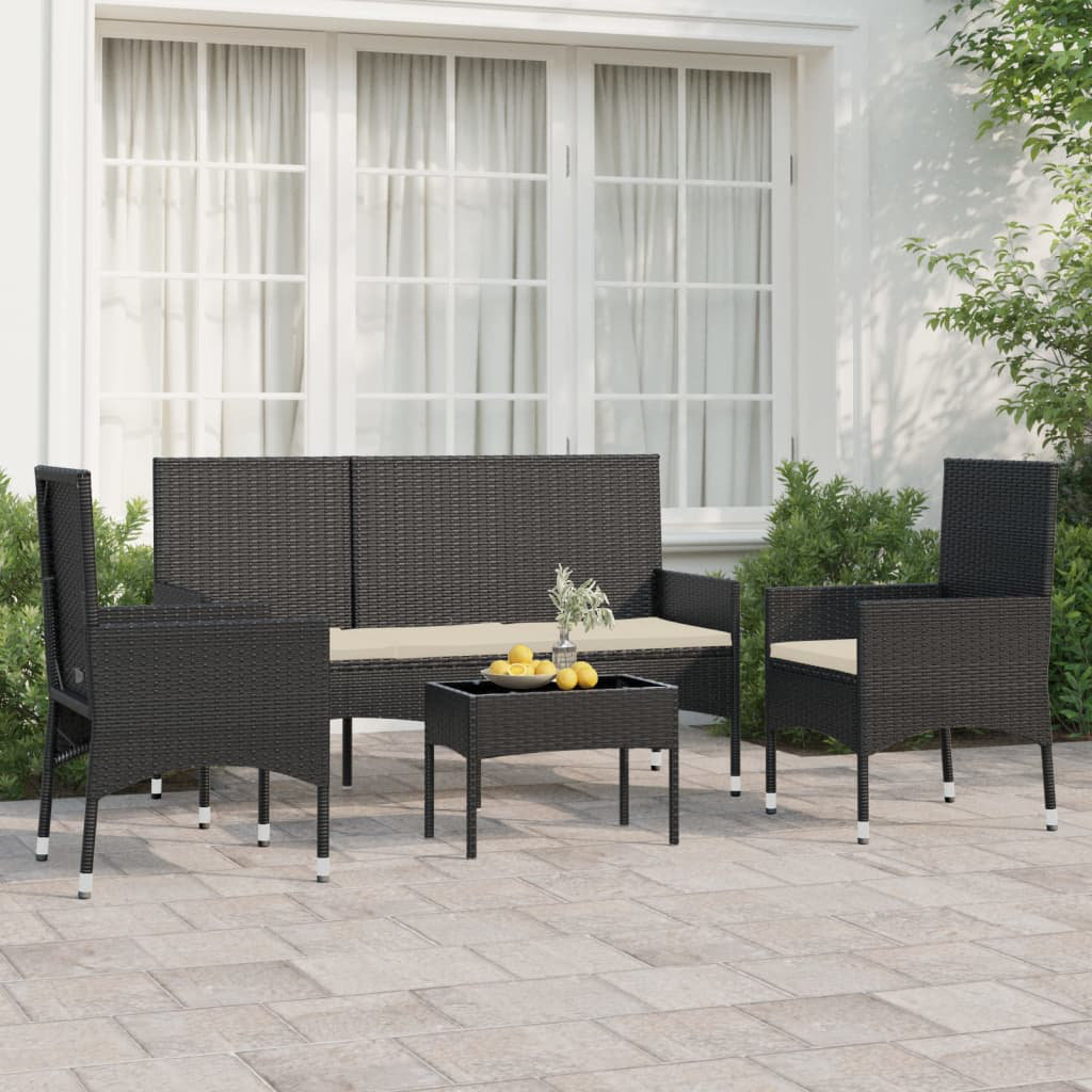 4-Sitzer Lounge-Set Vidaxl aus Rattan Garten-Lounge-Set mit Kissen Schwarz Poly Rattan