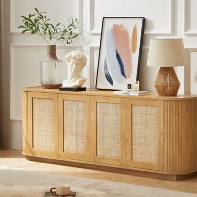 64-Inch Wave Shaped TV Stand With Rattan Doors, Rounded Corner Sideboard, And Adjustable Storage For Versatile Use In Multiple Rooms. by Dovecove