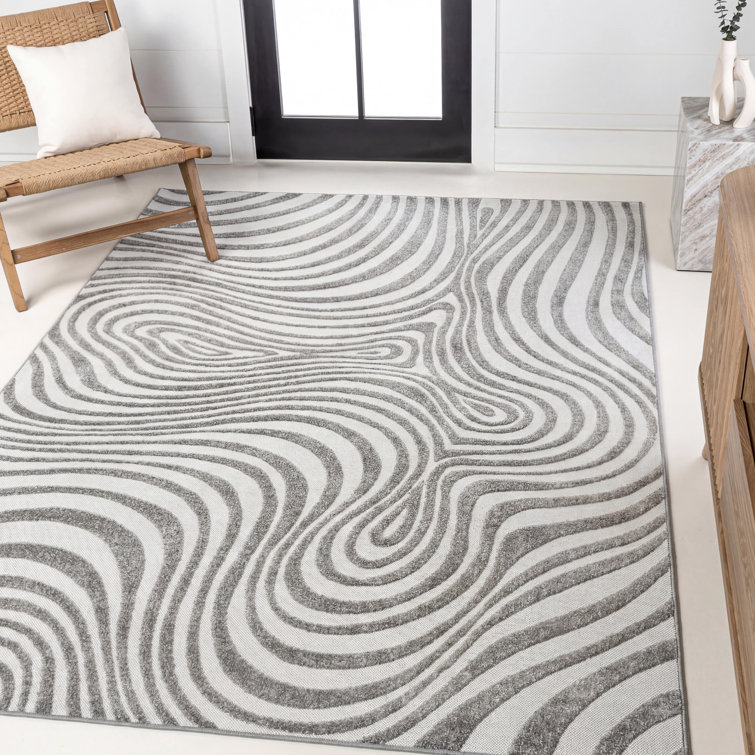 Maribo High-Low Abstract Groovy Striped Gray/Ivory Indoor/Outdoor Rug