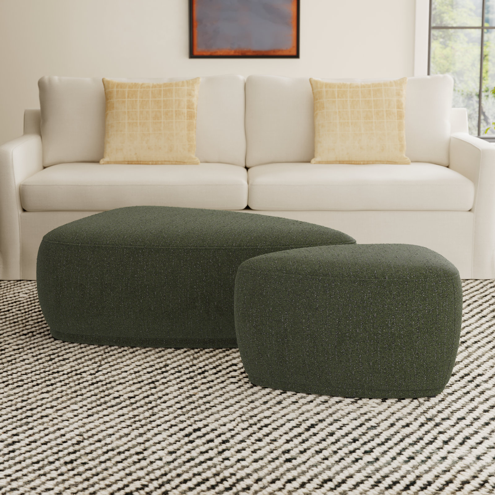 Adna Triangle Upholstered Ottomans (Set of 2), Mellow Forest Boucle