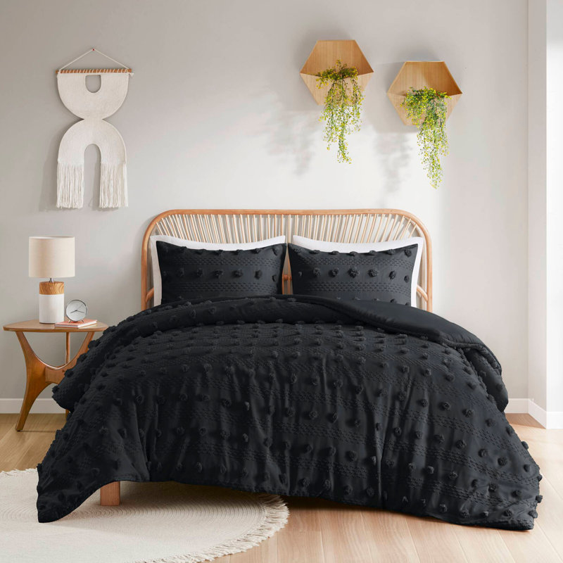 Ensemble de housse de couette Clip Jacquard, Housse de couette simple + 1 taie décorative, Noir