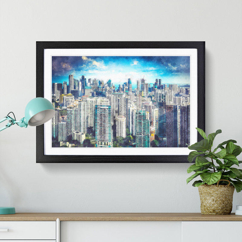 Singapore Skyline - Picture Frame Painting Print, 62cm H x 87cm W x 2cm D, Black Framed