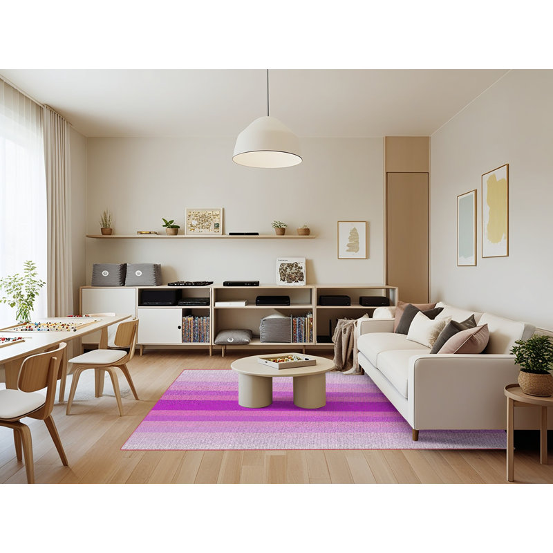 Tapis rose à rayures Khaled, Rectangle 7 pi x 9 pi