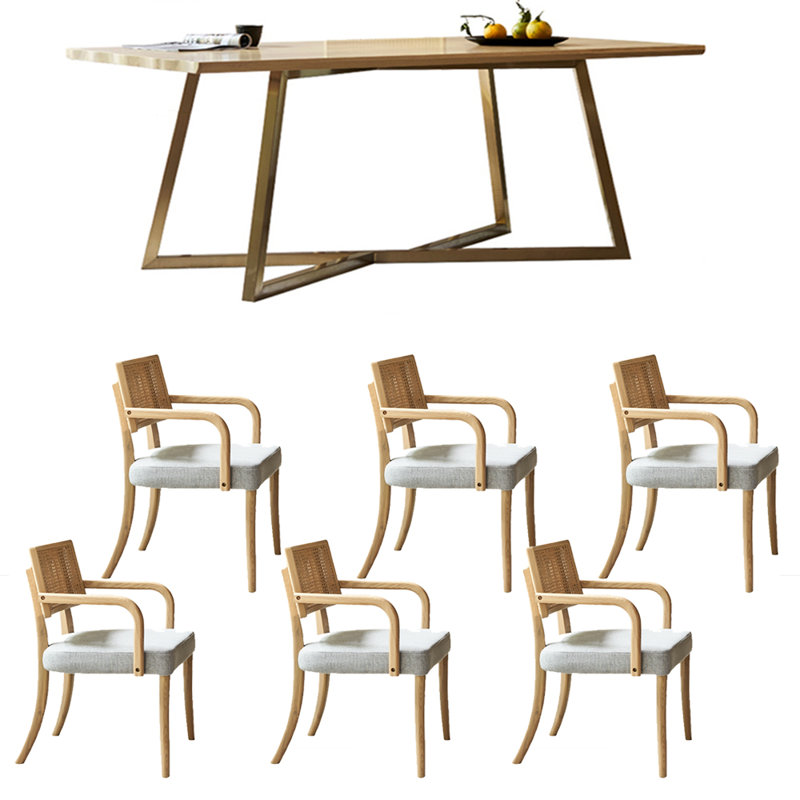 Stainless steel solid wood dining table set, 30.12"H x 62.99"L x 35.43"W