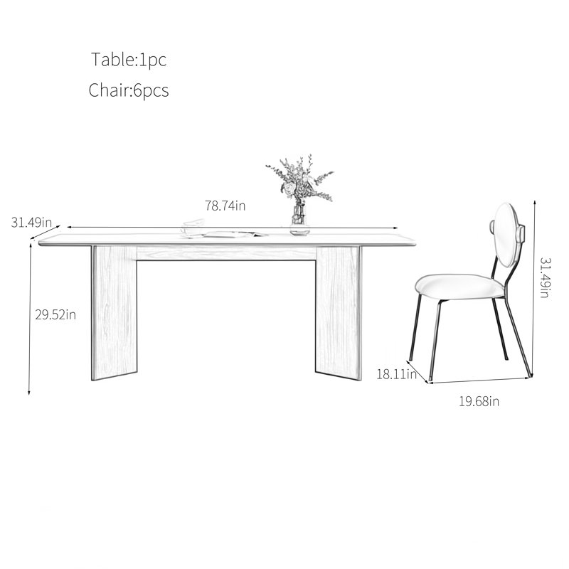 Table de salle à manger en bois massif de style crème fraîche, H 29,52 po x L 70,86 po x l 31,49 po