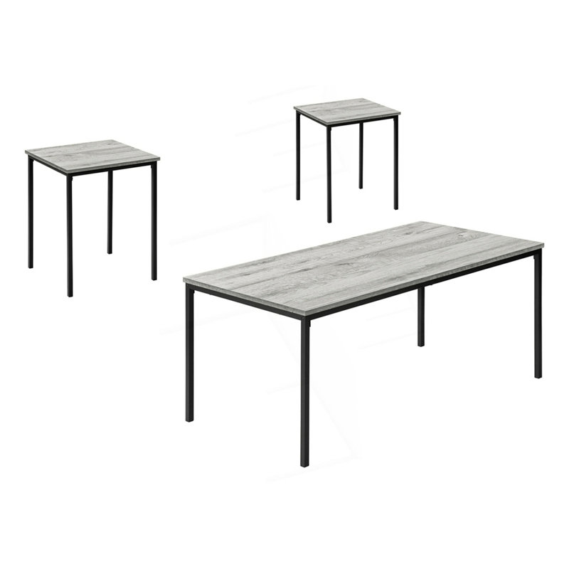 Ensemble de table 3 pièces, 1 table basse et 2 tables de bout, Gris