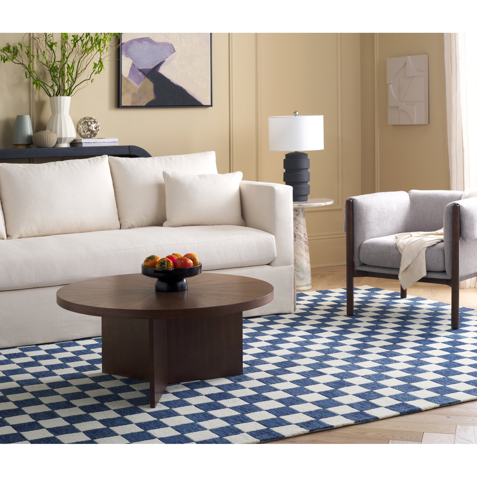 Freemont Blue Ivory Hand-Tufted Checkered Rug, Rectangle 8' x 10'