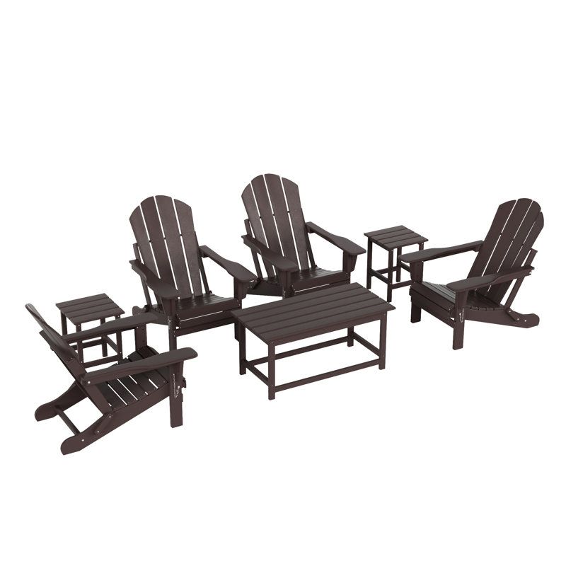 Laguna Foldable Outdoor Adirondack Chair With Table, Dark Brown