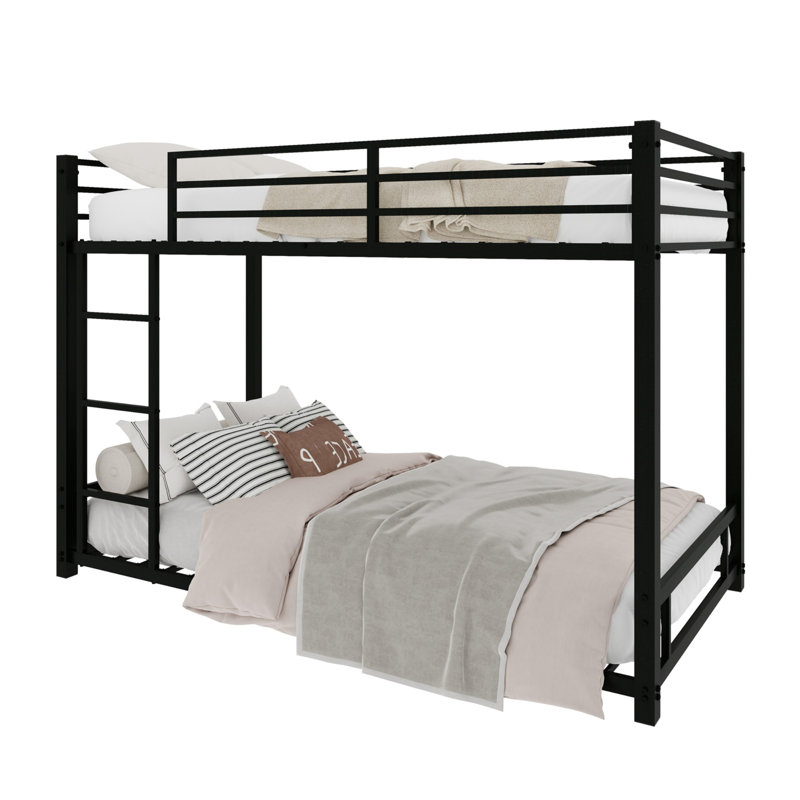 Metal Bunk Bed for 90x190 cm Mattress Size, with Guardrail & Anti-Slip Ladder
