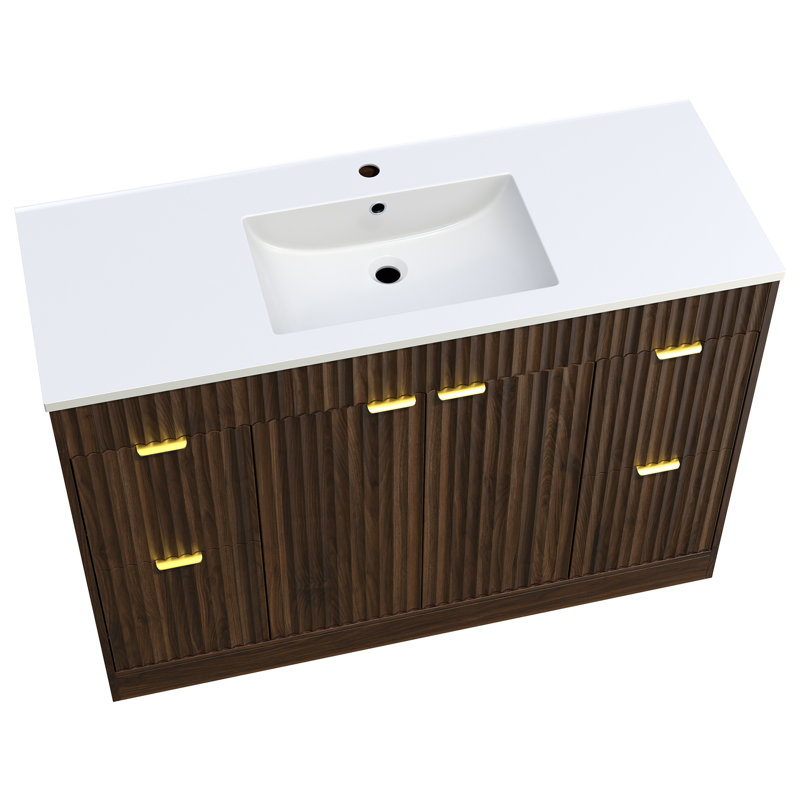 Adonia Modern 48'' Single Bathroom Vanity With Sink Top, Wood Bathroom Cabinet With Drawers, Brown
