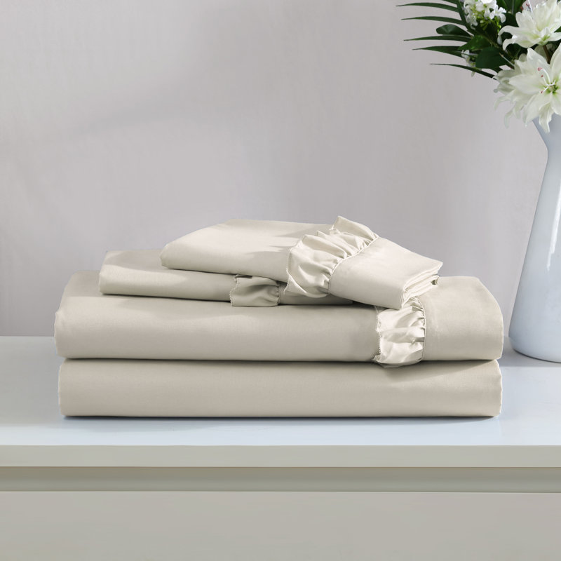Swift Home Ruffle Hem 4-Piece Ultra-Soft Microfiber Sheet Set - Farmhouse, Shabby Chic, Feminine - Fits Mattress up to 14" Thick - Peach Fuzz, Durable, Easy Care