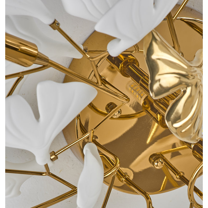 Plafonnier semi-encastré en laiton doré Ginkgo, 10 lumières, H 12 po x l 31,5 po x P 31,5 po